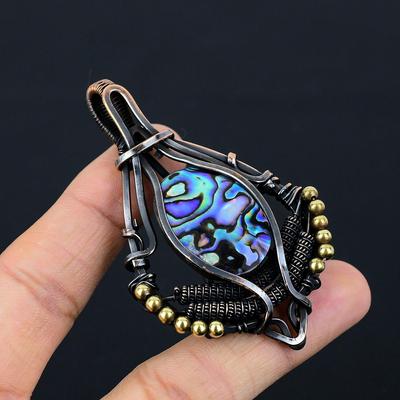 Concha de abulón piedra preciosa alambre de cobre puro envuelto diseñador hecho a mano colgante joyería para ella