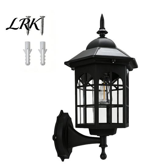 Eco Friendly Solar Garden Lamp Vintage Wall Light, Motion Sensor Outdoor Sconce with Glass Villa Exterior Shade, Waterproof Lantern for Patio