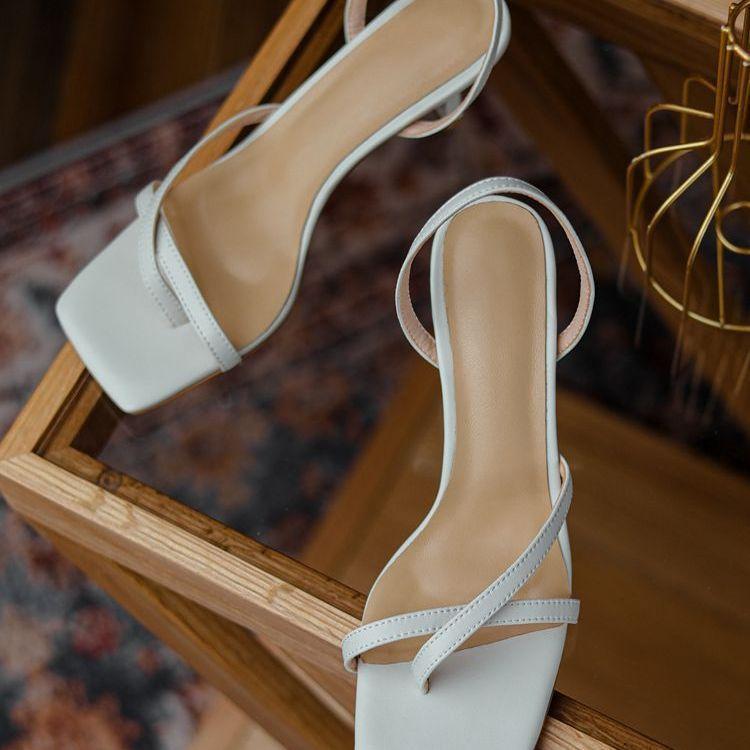 2025 summer new simple toe high-heeled sandals women's thin strap one-word open-toe versatile fashion women's shoes Korean version