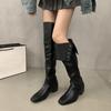 2025 New Spring and Autumn Stacking Boots Small Long Boots Wrinkled and Thin Suede Thick Heel Long Tube Two Wear Knight Boots