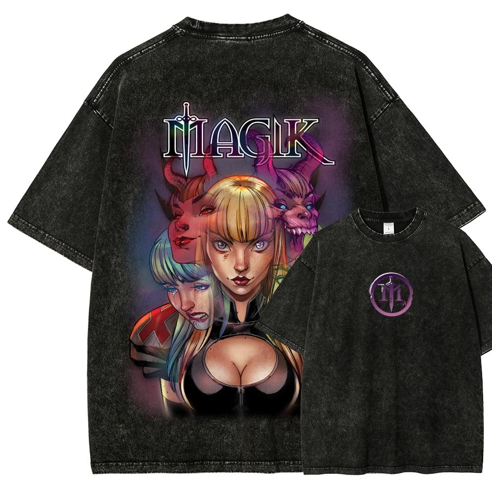 

Vintage Washed Magik Blue Flame Soul Sword Graphic Oversized TShirt for Men Women Streetwear Casual Cotton Unseix Tops M