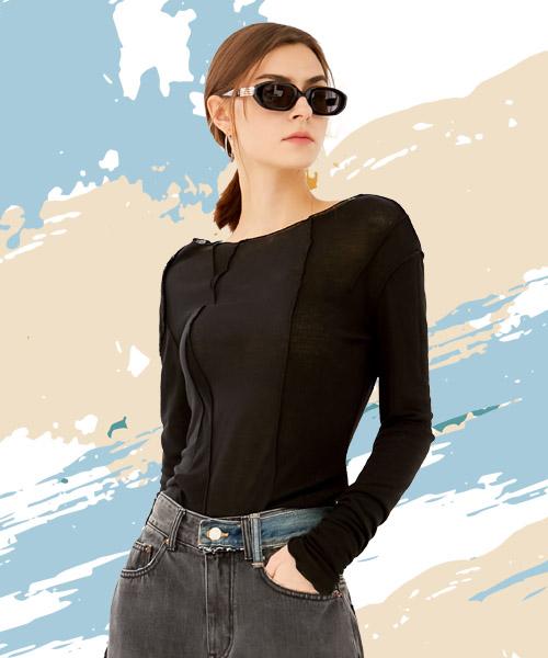 Denivel Wave Round T-Shirt (Black) Black/Free