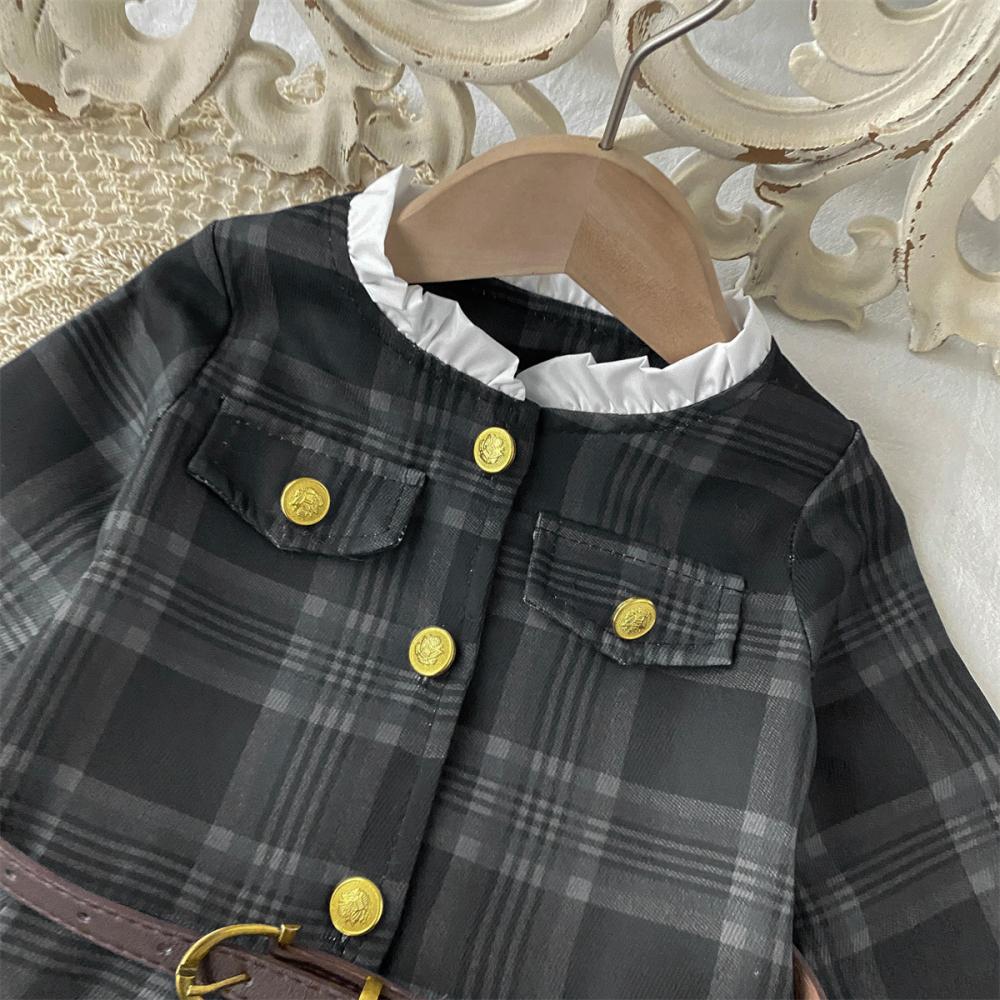 Dívčí módní dětské kostkované šaty s opaskem, elegantní dívčí dětské jarní a podzimní oblečení, dětské narozeninové párty, oblečení, vestidos