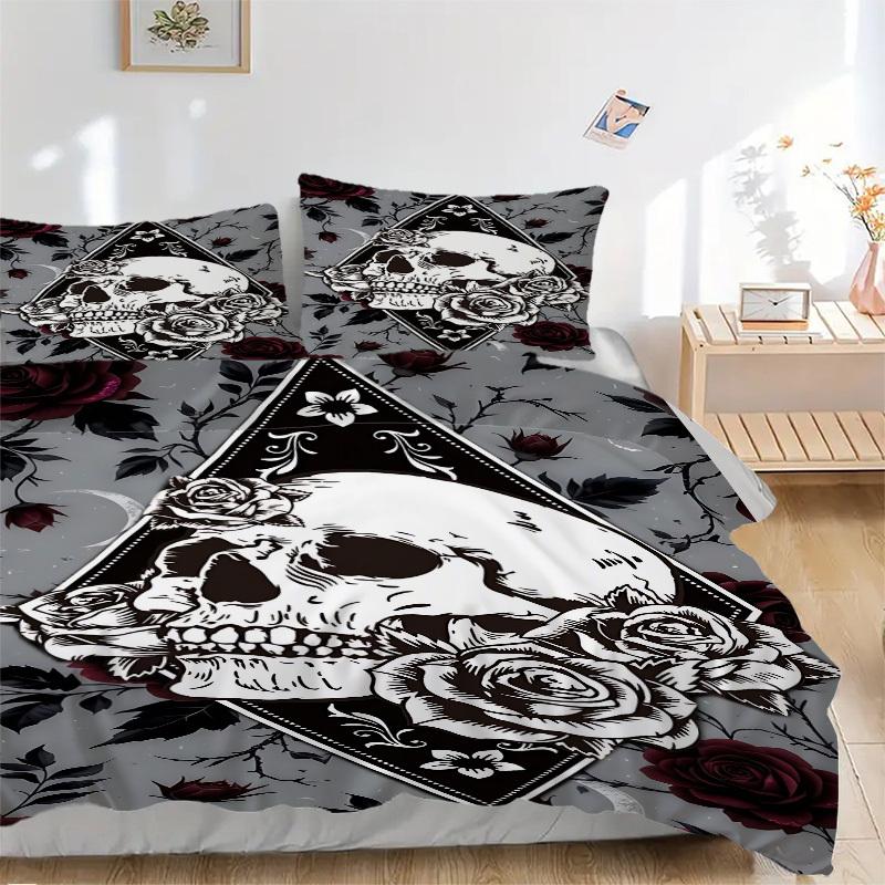 

3pcs Skull Roses Duvet Cover Set - Machine Washable, Includes 1 Cover and 2 Pillowcases, No Core Included yy251013126 135x200cm