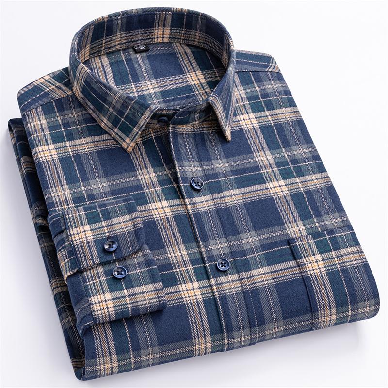 New Plaid Flannel Shirts For Men Long Sleeve 100%Cotton Fashion Casual Soft Standard-Fit Man Blouse Clothes Men's Clothing M-5XL