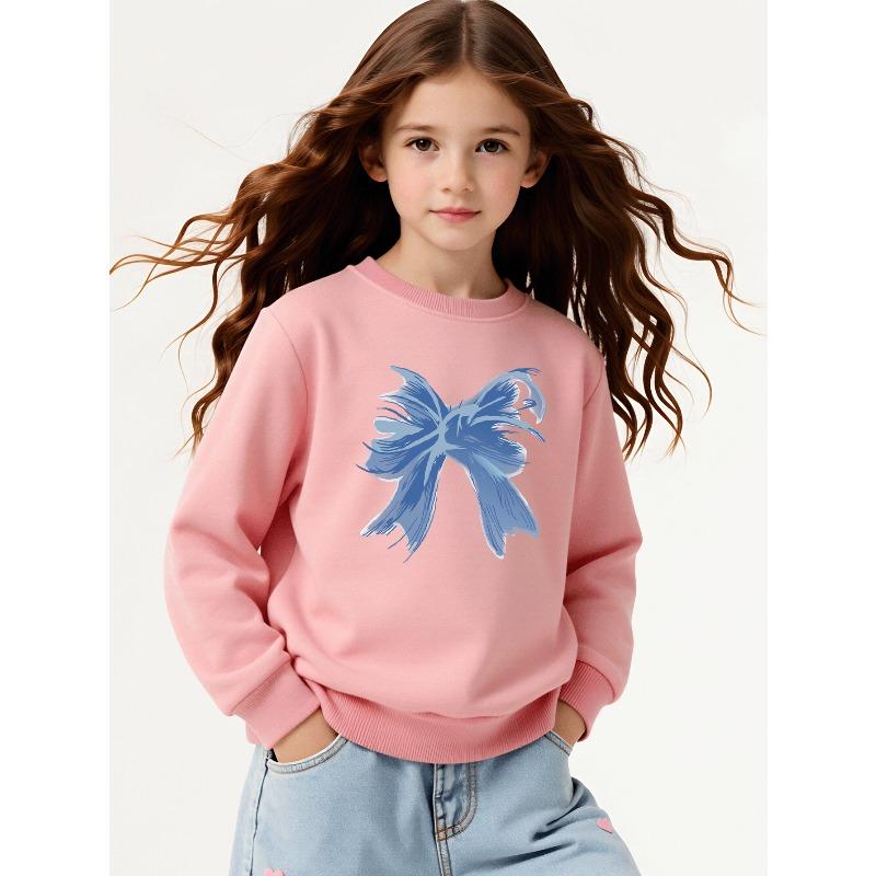 Kids Crewneck Long Sleeve Sweatshirt, Blue Bow Print