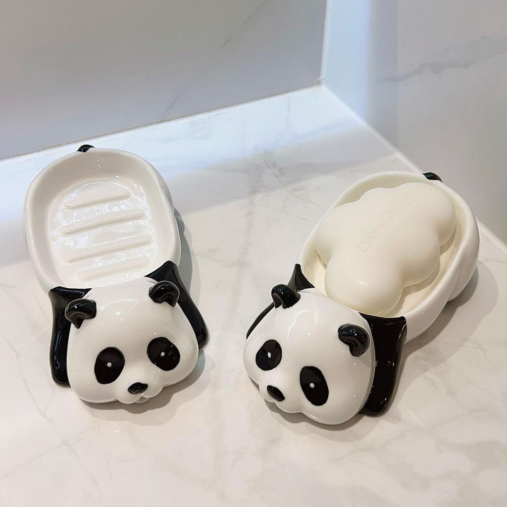 Ceramic Panda Soap Box Home Toilet Bathroom Drain Creative Cartoon Cute Soap Storage Rack Bathroom accessories