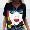 Ladies' V-neck T-shirt 3D Digital Printing Art Abstract Face Fashion Casual Trend Printed Short Sleeved Shirt