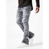 Jeans a zampa impilata da uomo Slim Fit Strappati Patch Usurati Distrutti Denim Retrò Pantaloni Hip Hop Street Pantaloni con Sovrapposizione Micro