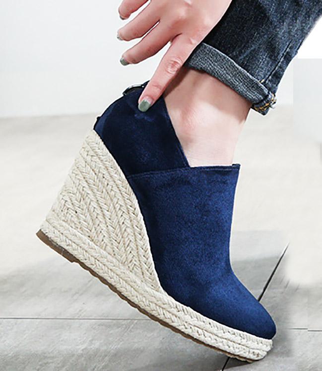 Women High Heels Espadrilles Shoes Causal Suede Pumps Wedges Platform Pointed Toe Sip On Zip Skid Resistance Comfort