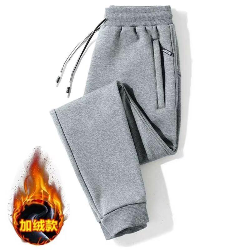 Casual pants men's fleece thickened sweatpants spring, autumn and winter trend sweatpants tied feet straight thermal trousers men