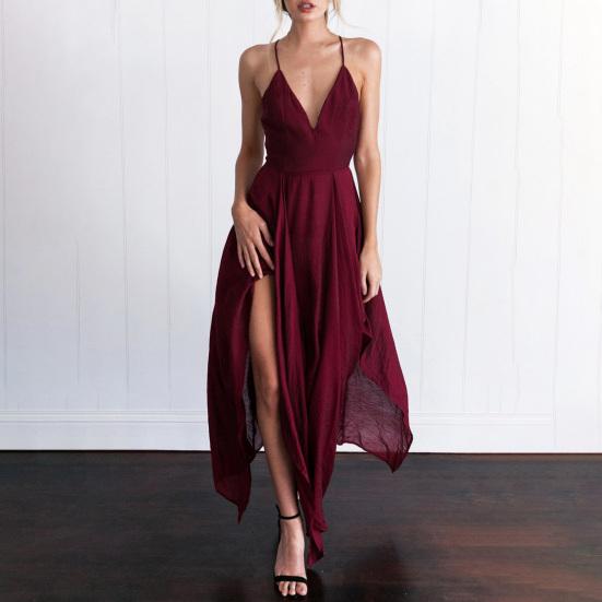 Women Prom Dress Deep V Neck Low Cut Sleeveless Backless Spaghetti Strap Dress-up Cross Back Irregular Hem Wedding Dress Women Clothes