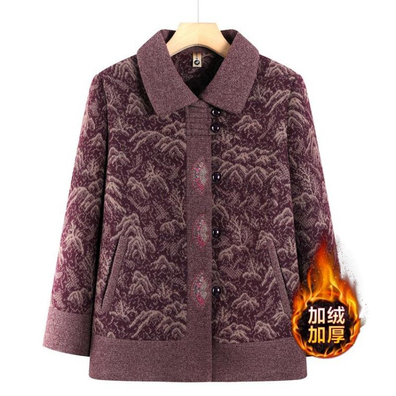 New Autumn and Winter Coat, Plush Warm Old Lady Clothes, Thickened Woolen Top