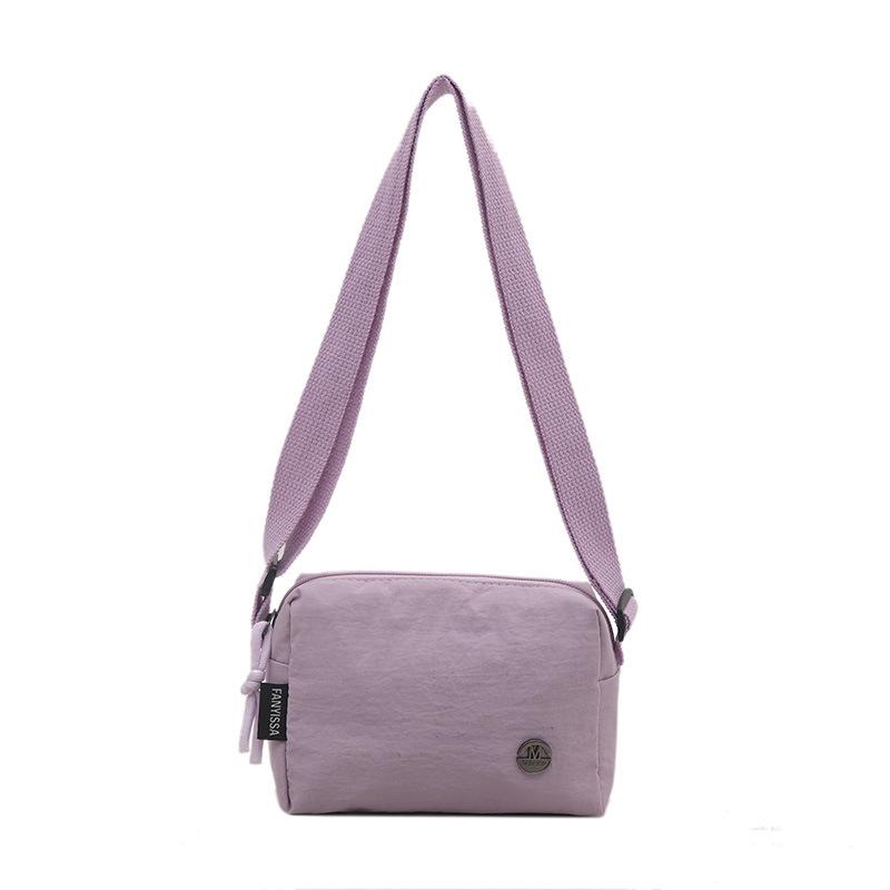 

2025 small square bag macaron Oxford cloth new waterproof lightweight embroidery casual shoulder fresh mobile phone nylon фиолетовый