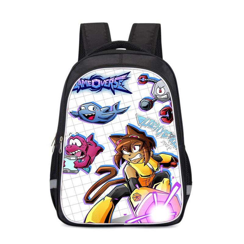 Kids Cartoon Print Backpack School Lightweight Ergonomic Design With Reflective Safety Stripes Oxford Fabric Grade 3-4