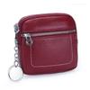 Women's Genuine Leather Mini Coin Purse with Zipper - Compact Storage for Driver's License, Lipstick, and Earphones.