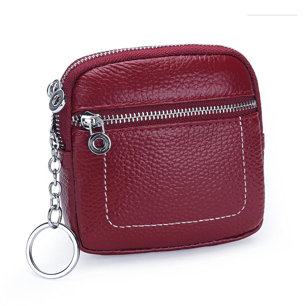 Women's Genuine Leather Mini Coin Purse with Zipper - Compact Storage for Driver's License, Lipstick, and Earphones.