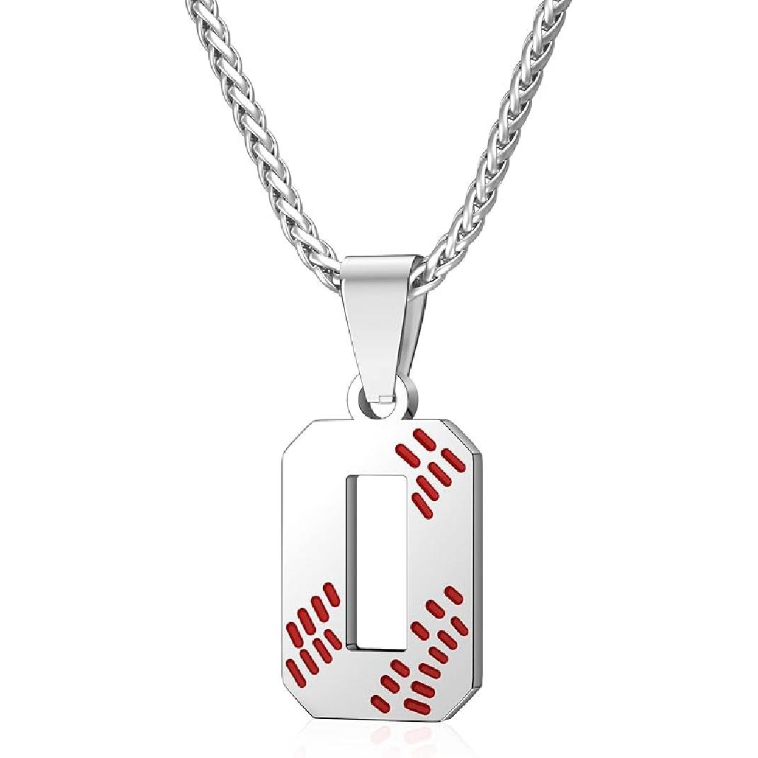 Wikavanli Personalized Baseball Jersey Number 00-99 Necklace - Stainless Steel Baseball Chain Pendant Necklace - Team Jewelry Gift for Boys, Girls, 0 Number