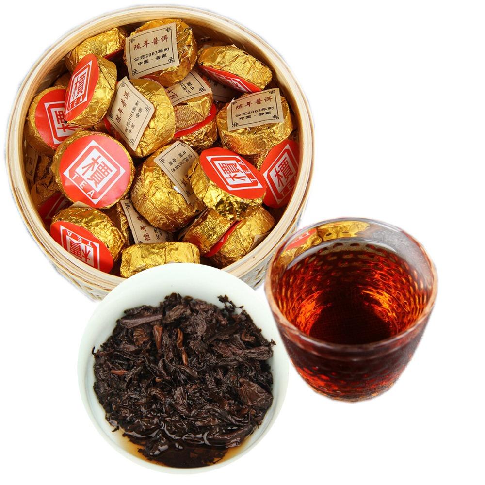 Golden Ripe Puer Tea Premium Small Cake 500g Bamboo Basket