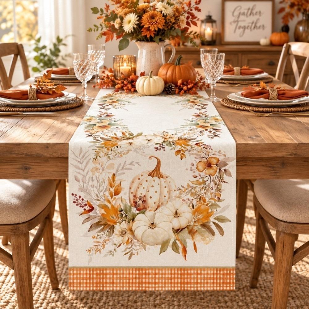 Maple Leaf Pumpkin Table Runner Flower Halloween Tablecloth Autumn Wedding