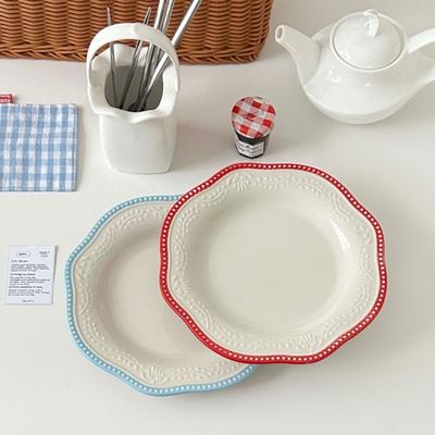 Ins Stijl Franse Retro Kant Reliëf Eetbak Tafelgerei Nordic Westerse Eetbak Dessertbak Huis Ontbijtbak