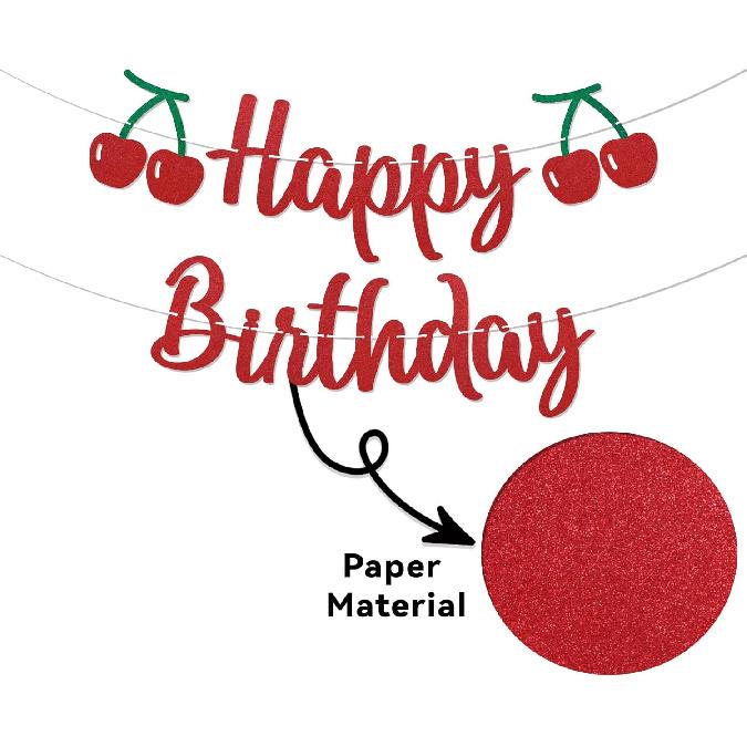 Cherry Birthday Banner - Funny Fruit Theme Happy Birthday Sign, Cherry 1st Bday Bridal Shower Banner, Cherry Theme Birthday Party Decorations Red
