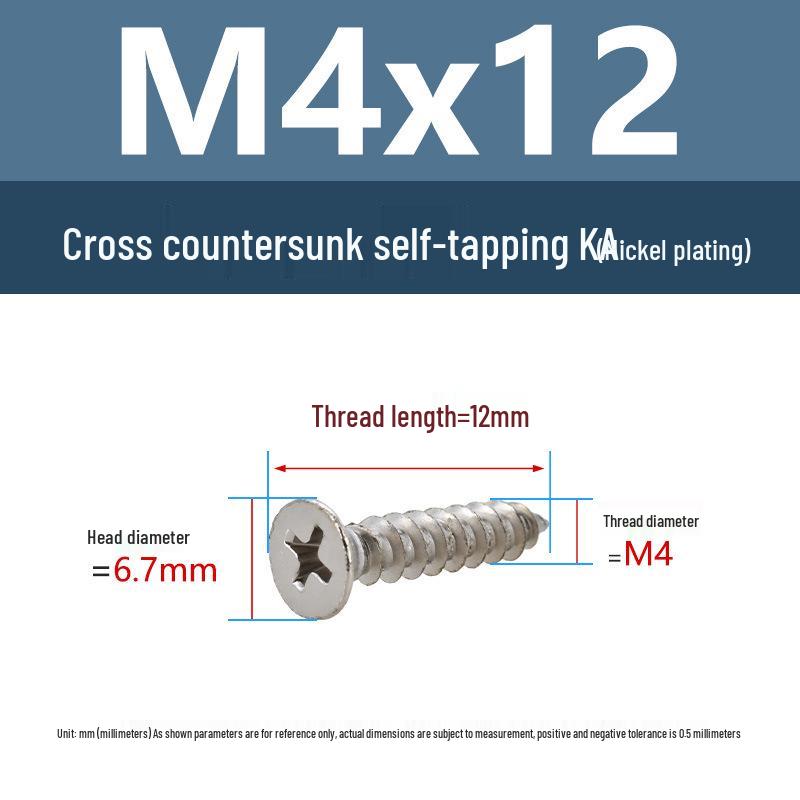 YiguYigu Nickel-Plated Phillips Flat Head Self-Tapping Screws M1-M5, Carbon Steel