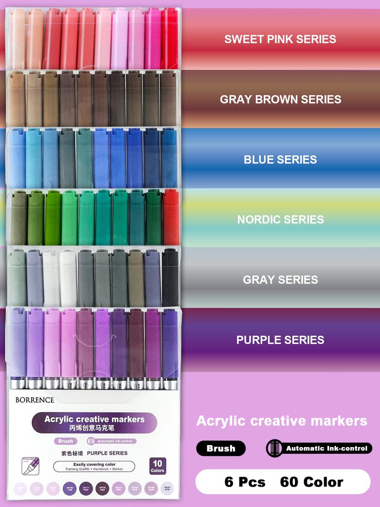 BORRENCE 120 Colors Acrylic Paint Markers Pens Set Large Ink Capacity Soft Head Direct Liquid Graffiti Painting Acrylic Markers