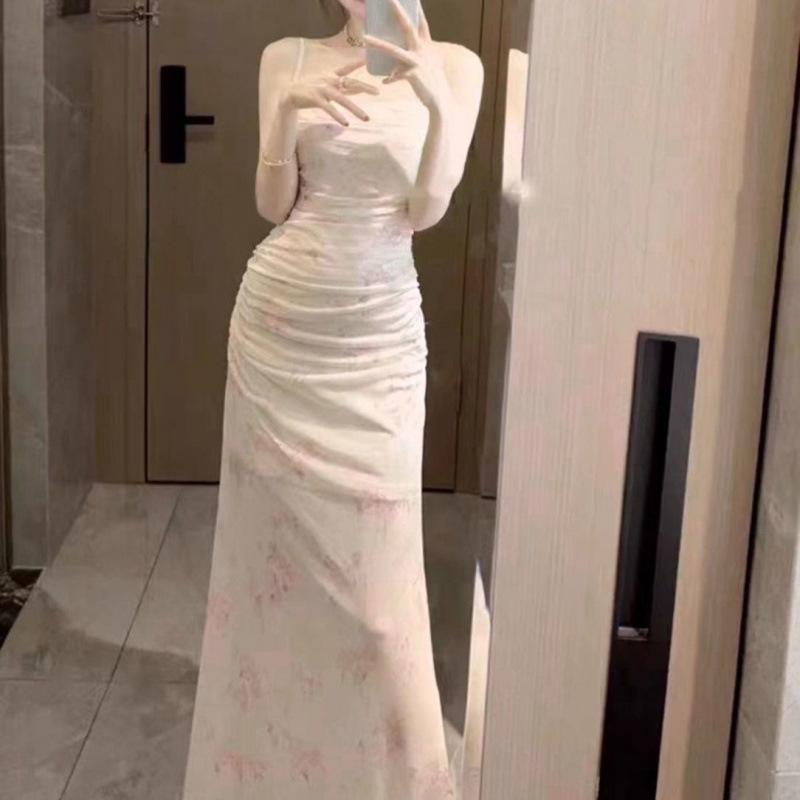 Summer Skirt Floral Suspender Dress, Women's Pure Desire To Slim the Body Inside and Outside, Fishtail Hip-wrapped Dress