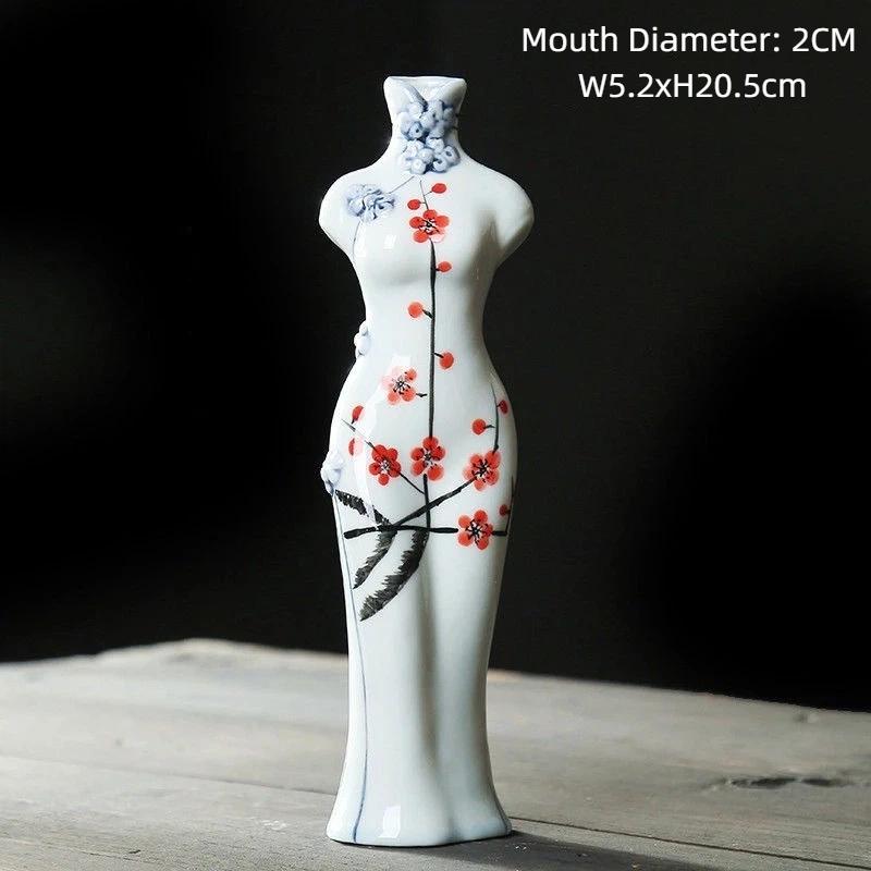 Handmade Hand-Painted Ceramic Qipao Vase – Chinese Style Home Decor Ornament