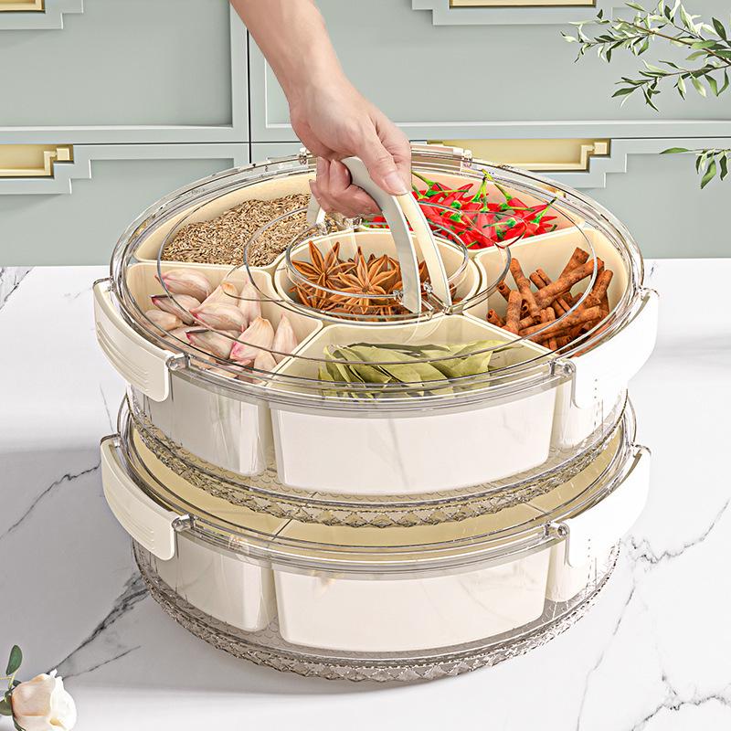 Rotatable Fruit Salad Fresh-Keeping Box: Food-Grade Six-Compartment Storage, Portable & Sealed for Refrigerators.