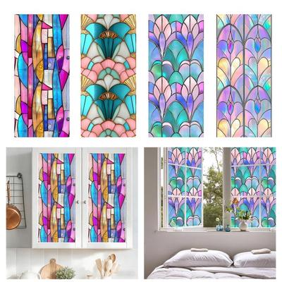 Stained Glass Rainbow Window Privacy Film Decorative Sun Blocking Glass Clings Colorful Static Coverings Decals for Home Glass Door Window