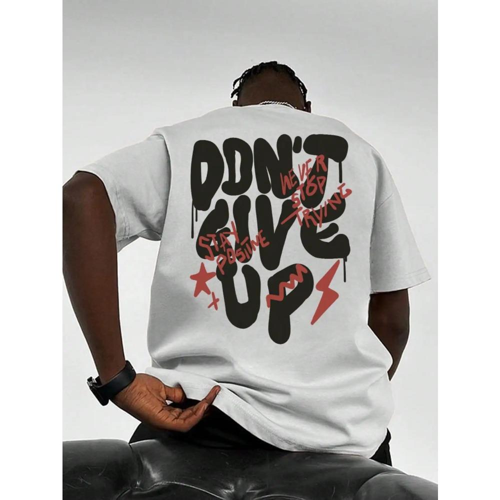 Don'T Give Up Retro Male T-Shirts Summer Oversize All-Match Short Sleeve Soft Cotton Comfortable T Shirt Trendy Crewneck Top