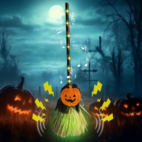 Floating Halloween Broom 31.5" Tall Electric Witch Flying Broomstick Animated Haunted Dancing Broom with LED for Indoor Home Floor Decor