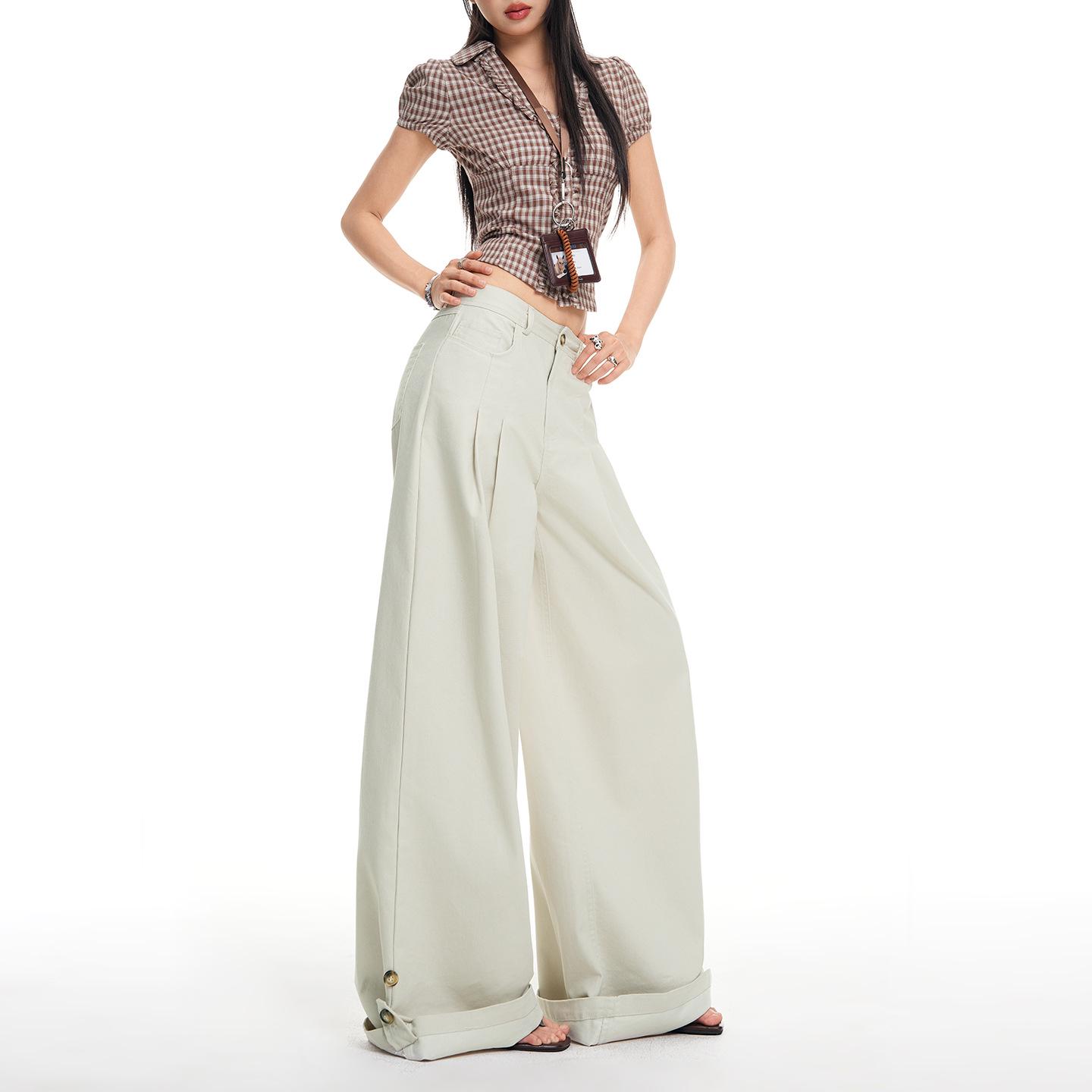 

2026 Spring Women s American Style Cuffed Casual Wide Leg Pants - Loose, Comfortable, Slimming Drape XL
