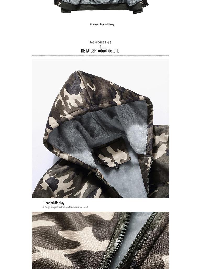 Free Shipping Men's Camouflage Velvet Hoodie, Autumn-Winter, British Style Plus Size Slim Fit Jacket.