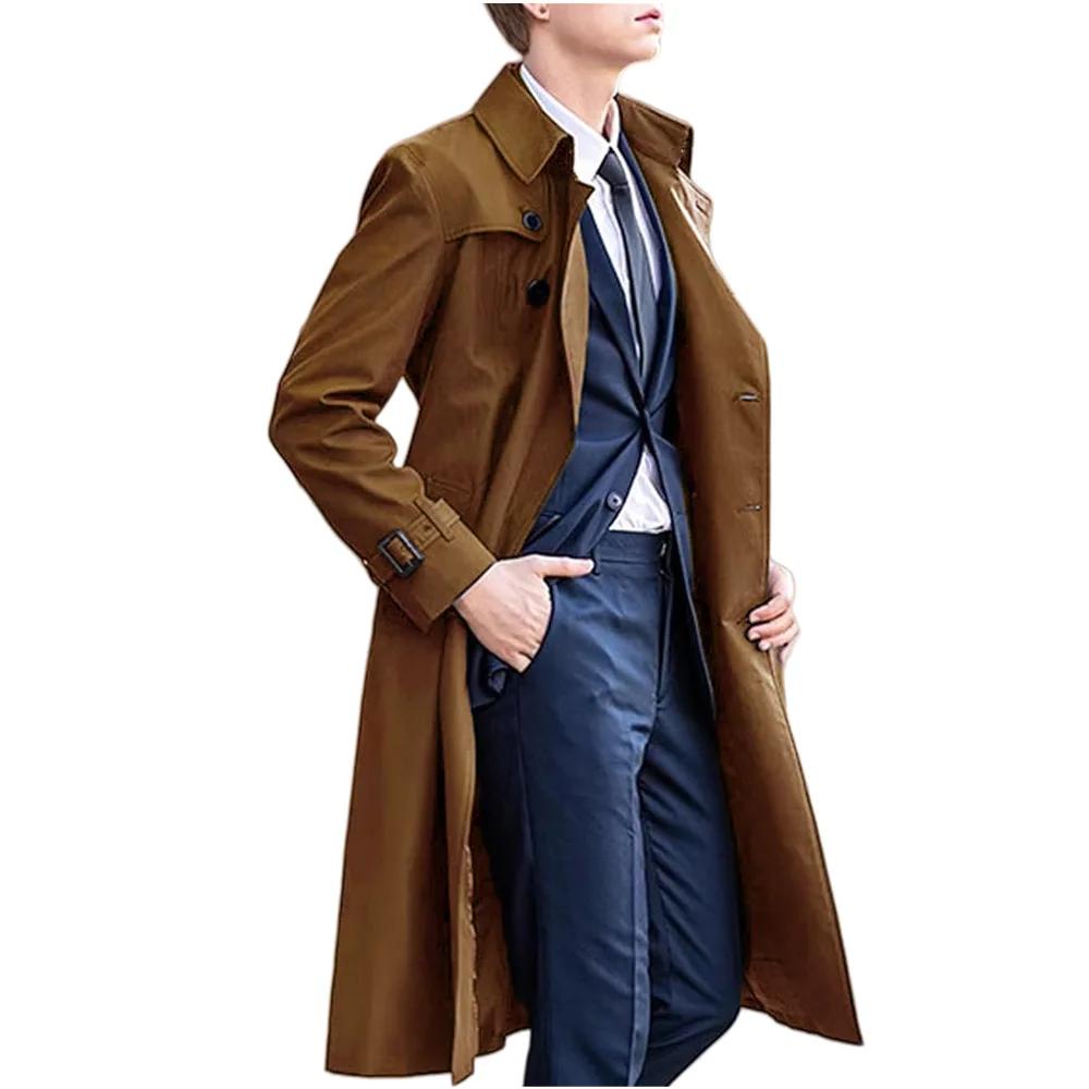 Spring Autumn Long Trench Men England Style Smart Casual Double Breasted Outerwear Coats Mens Turn Down Collar Windbreaker