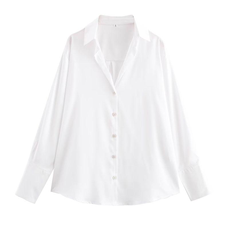 Kaslead New Arrival Women's Fashion Style Stylish Simple and Versatile Silk Satin Texture Classic Shirt 8741036