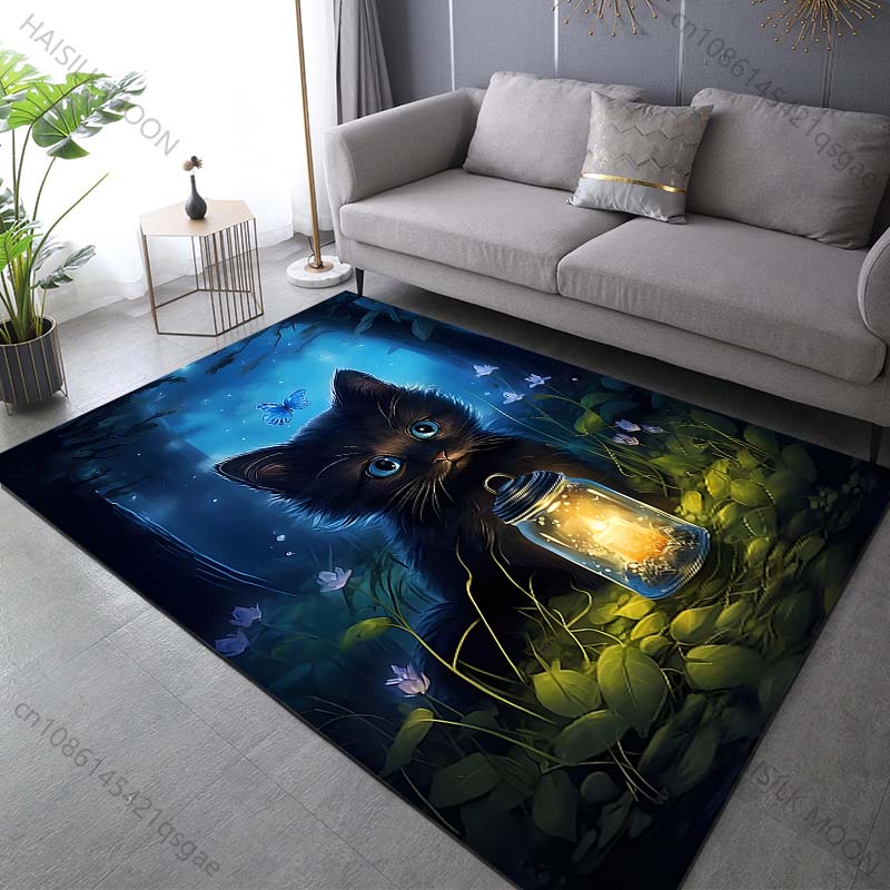 Multiple sizes Kitten lantern butterfly forest Print Carpet Rug for Living Room Bedroom Sofa Doormat Home Decor Non-slip Mat