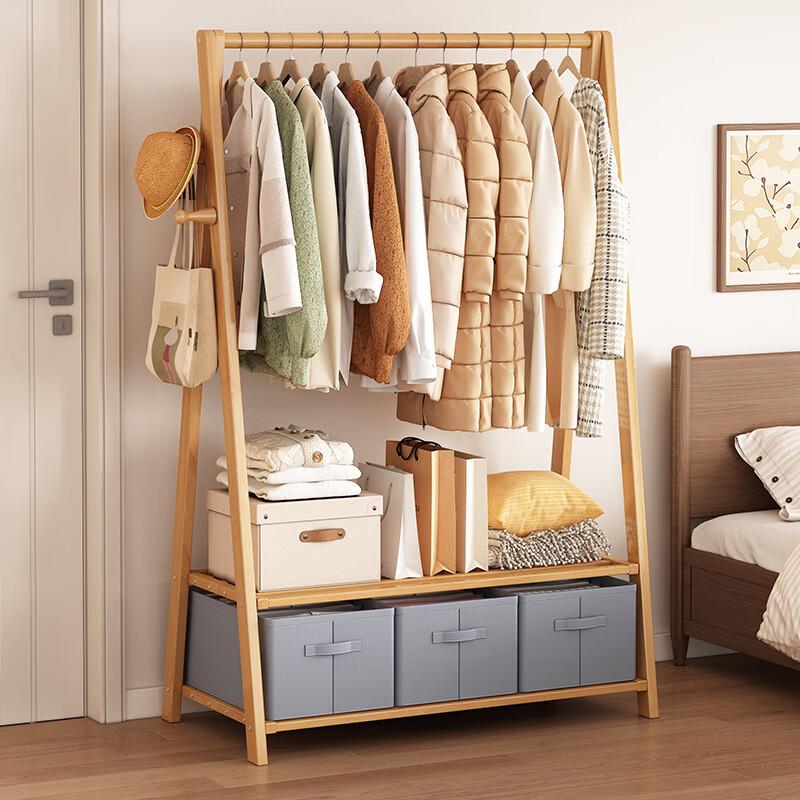 Bamboo Rolling Garment Rack with Storage