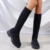 Autumn/Winter European and American Fashion Flying Woven Socks Boots for Women - Thick Heel Martin Boots