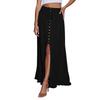 Women's Elastic Waist Tie Button Maxi Dress Casual Loose Flowy Front Slit Skirt