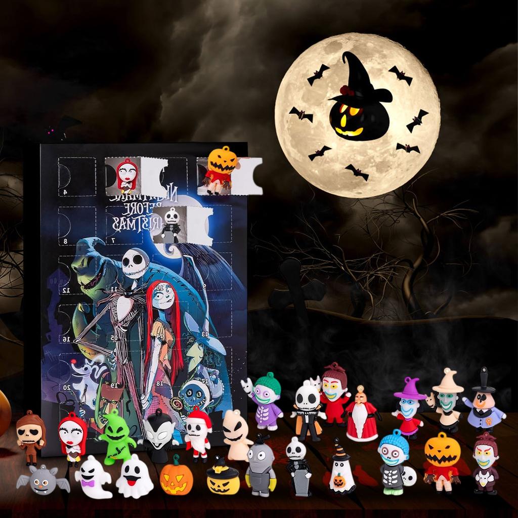 Adventní kalendář pro panenky Halloween obsahuje 24 dárků, adventní kalendář s hororovými postavami Halloween, odpočítávací kalendář Halloween s hračkami s překvapením