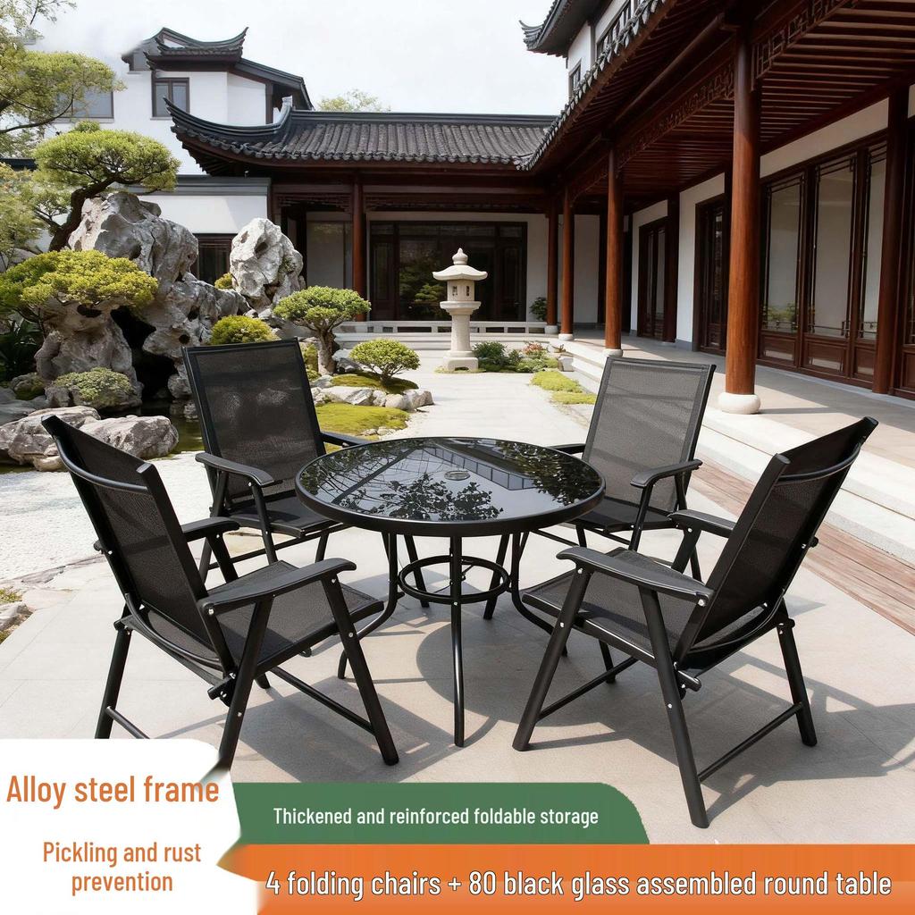Top-Rated Outdoor Folding Table and Chairs Set with Umbrella - Casual Teslin Chairs for Balcony and Courtyard
