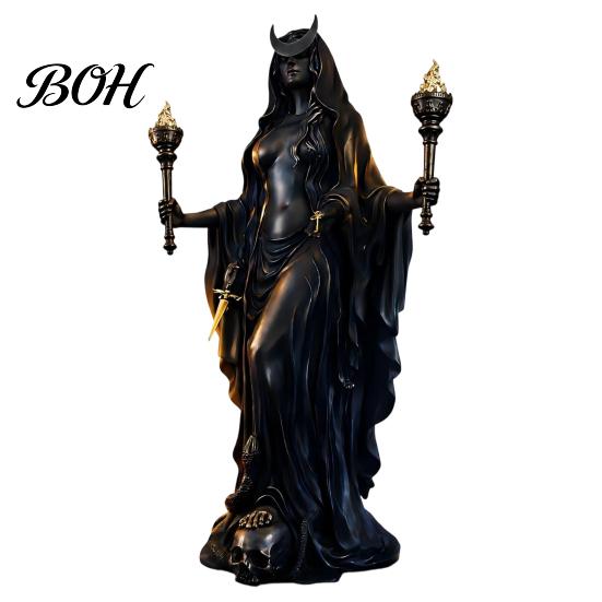 Einzigartige Fantasy-Skulptur Hekate Griechische Göttinnen-Statue mit magischen Hunden, Kulturelles Geschenk für Sammler Harzskulptur, Mythologische Figur