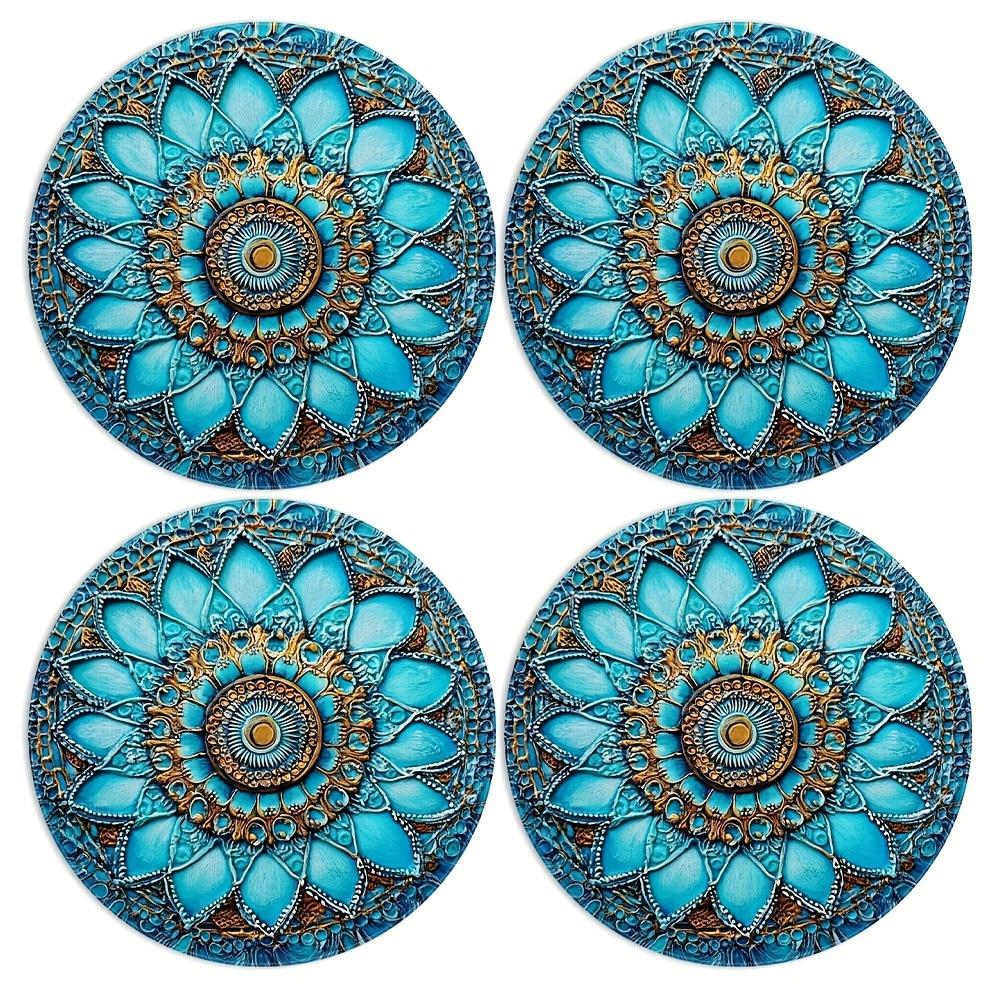 4-Piece European Vintage Blue and Gold Placemat Set Banquet Table Decor Accessories Holiday Gathering Restaurant Decor