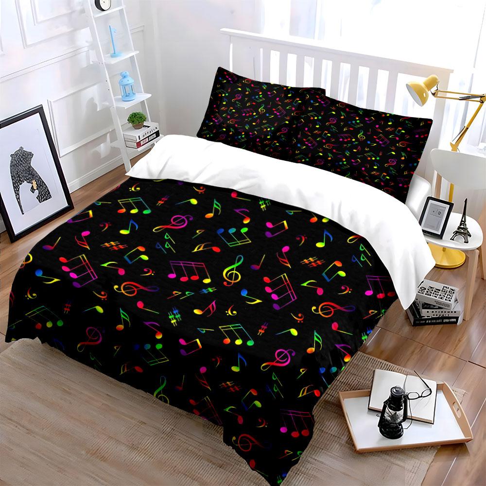 Colorful Music Note Pattern Decoration Multiple Sizes Kid'S And Adults' Bedroom Exquisite 3Pc Bedding Set, Gift
