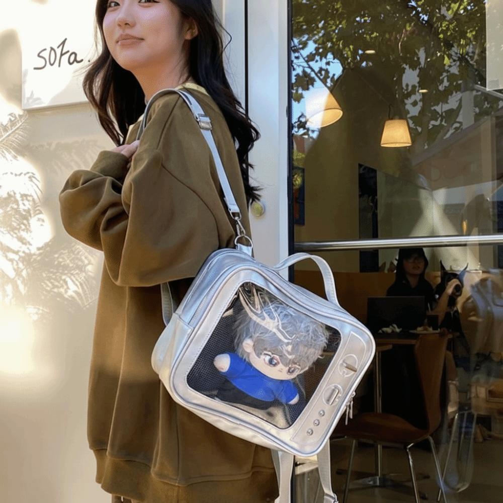 Large Capacity TV Model Backpack PU Shoulder Bag Fashion Transparent Layer Ita Bag  Daily