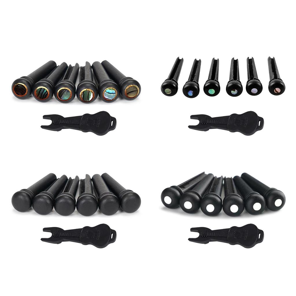 Ebony Guitar Bridge Pins with Bridge Pin Puller Set Bass Guitar Bridge Pegs Stringed Instruments String Nail Remover