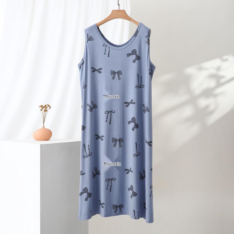 

Women s Sleeveless Modal Print Dress - Plus Size, Round Neck, Loose Fit, Wear Indoors or Out XL синий